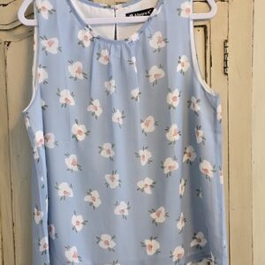Allegra K Light Blue Floral Sleeveless Blouse